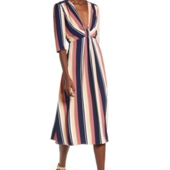 NEW Leith Deep V-Neck Stripe Midi Dress XS - Picture 1 of 5